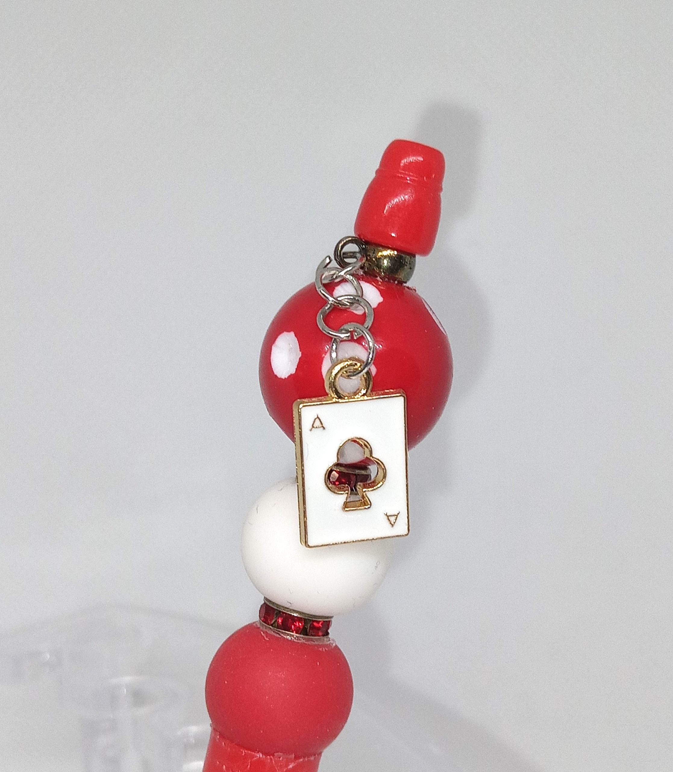 Handmade Red Bubble Gum Bead Pen with Ace of Clubs Charm - Image 4