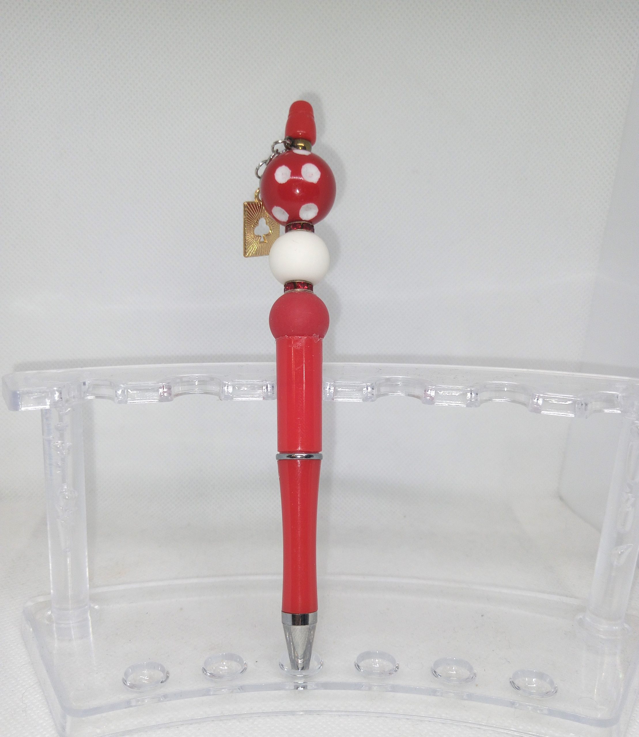 Handmade Red Bubble Gum Bead Pen with Ace of Clubs Charm - Image 2
