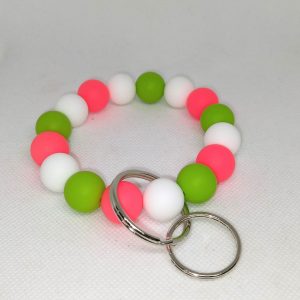 Neon Pink, Green & White Bubble Gum Bead Wristlet Keychain