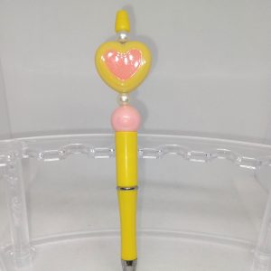 Yellow and Pink Heart Bubble Gum Bead Pen