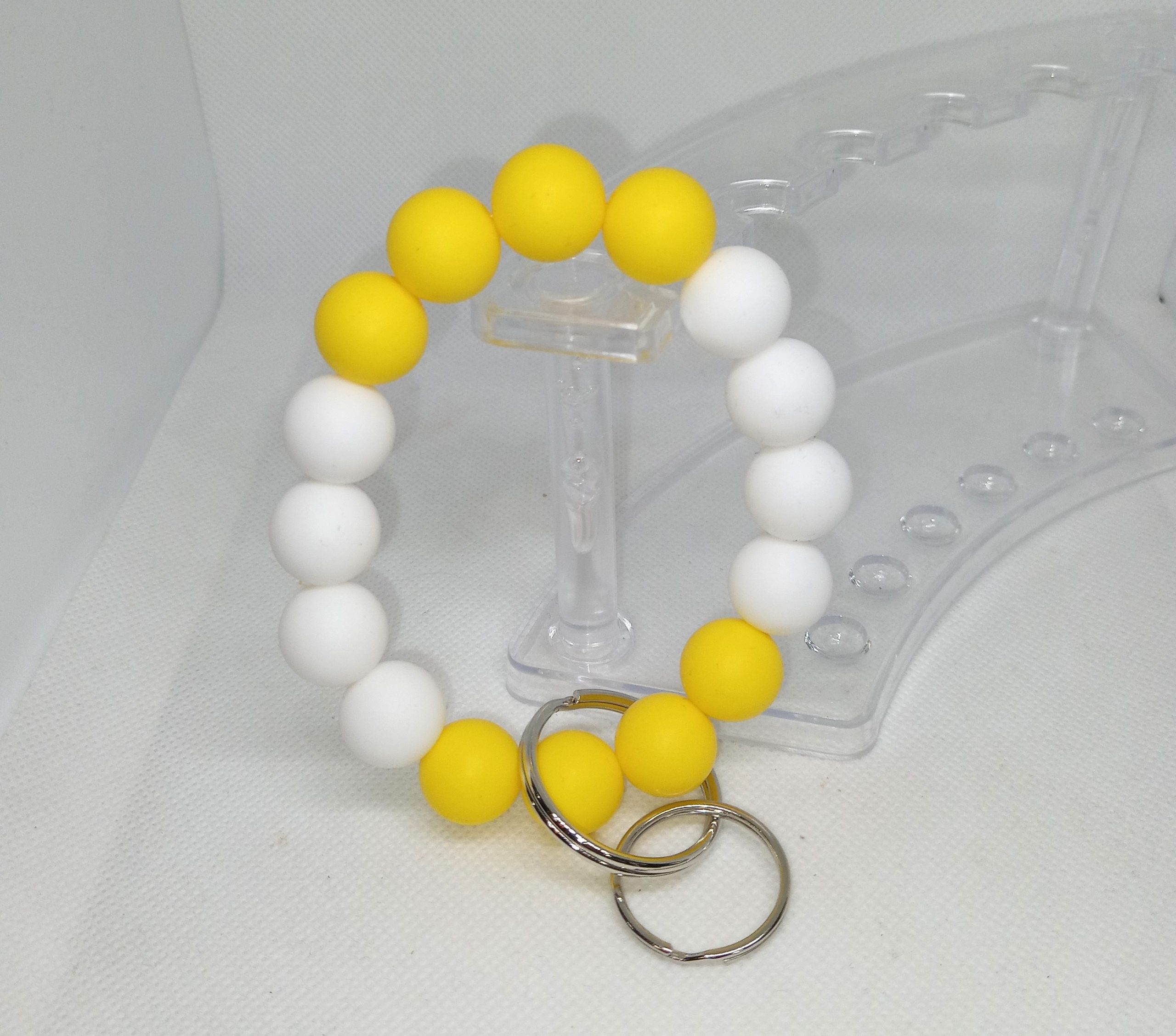 Bright Yellow and White Bubble Gum Bead Wristlet Keychain – Bright - Image 2
