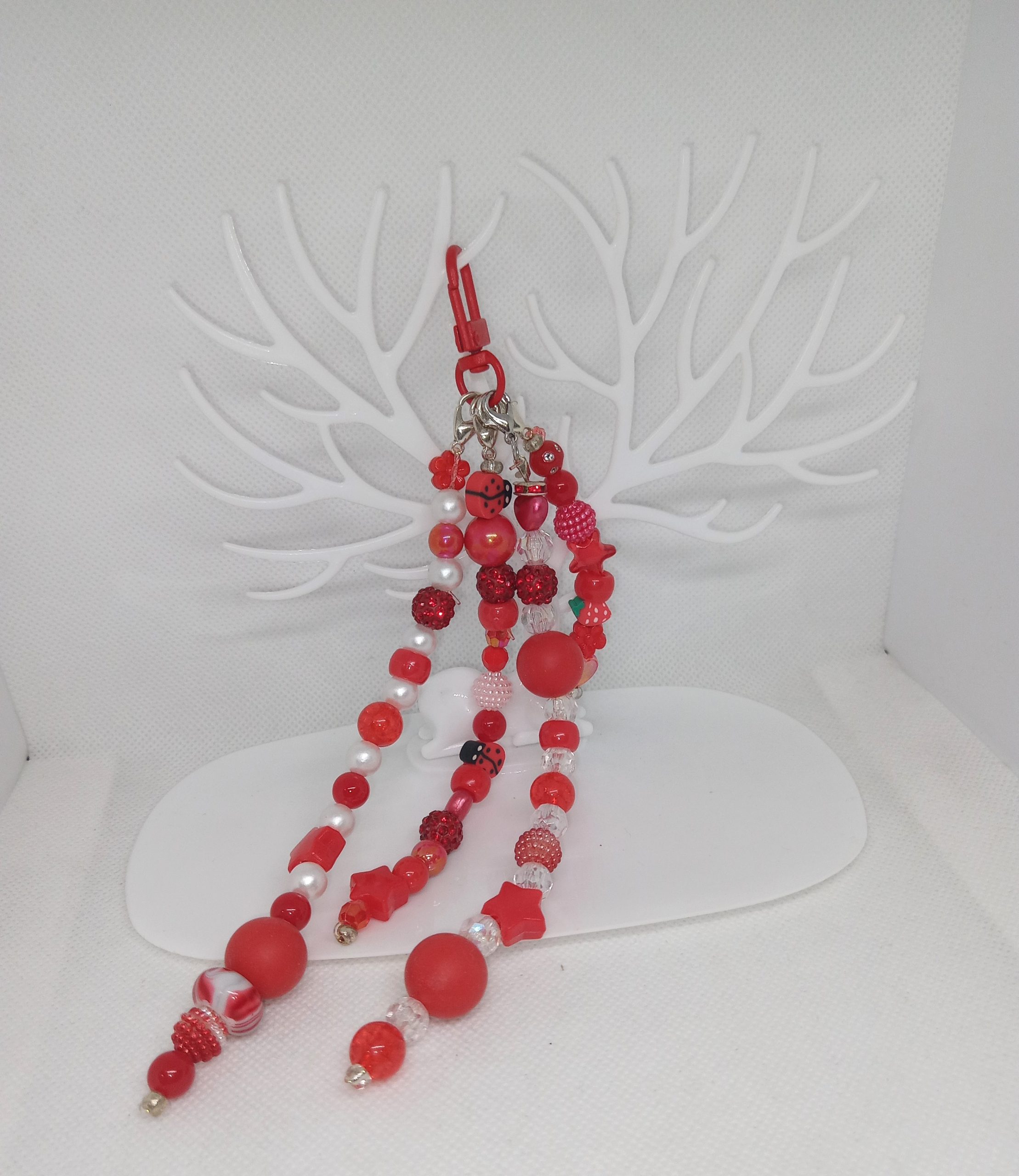 Red Beaded Bag Charm Ladybug & Strawberry Beaded Dangle - Image 4
