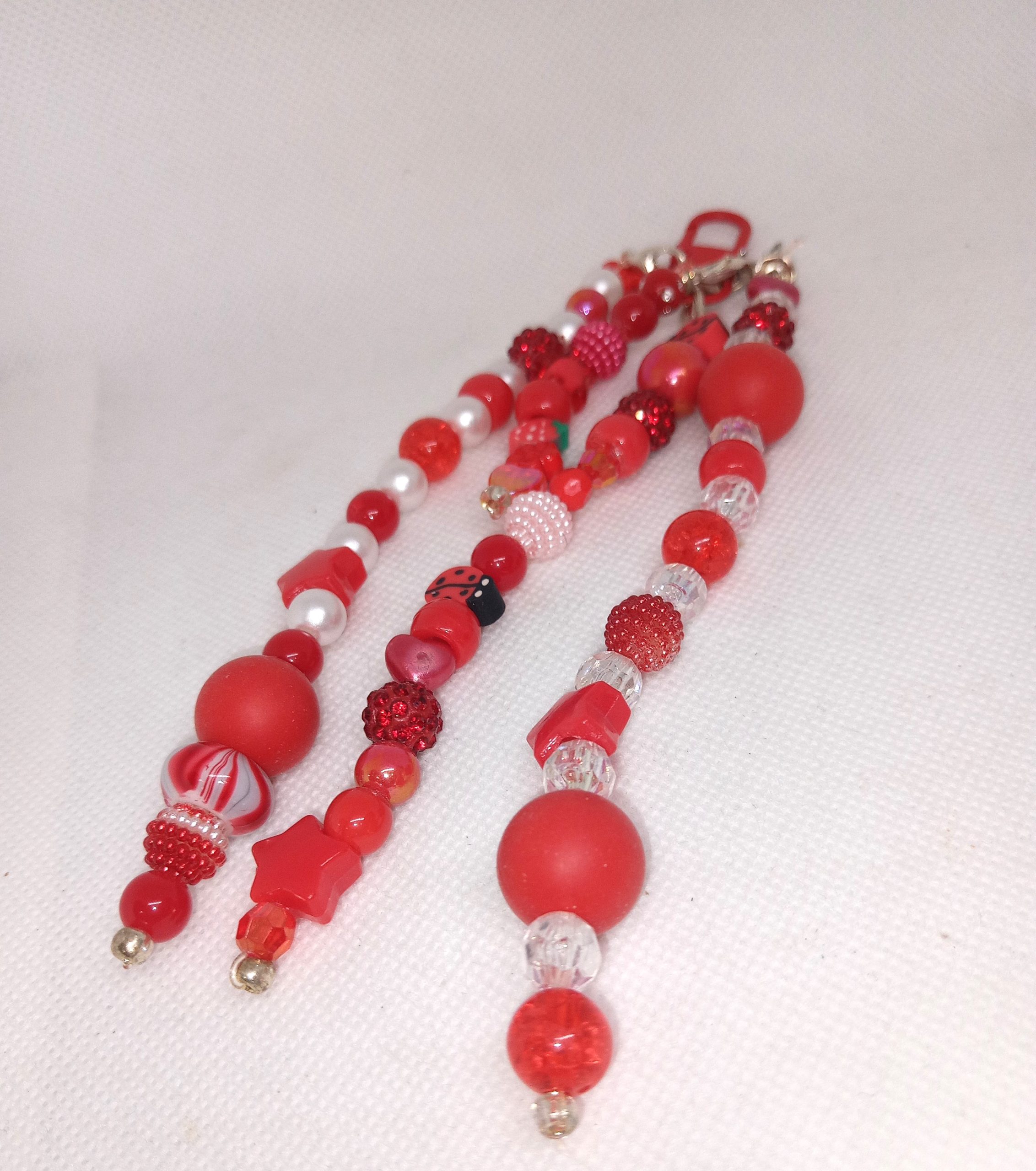Red Beaded Bag Charm Ladybug & Strawberry Beaded Dangle - Image 3