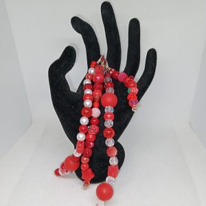 Red Beaded Bag Charm Ladybug & Strawberry Beaded Dangle