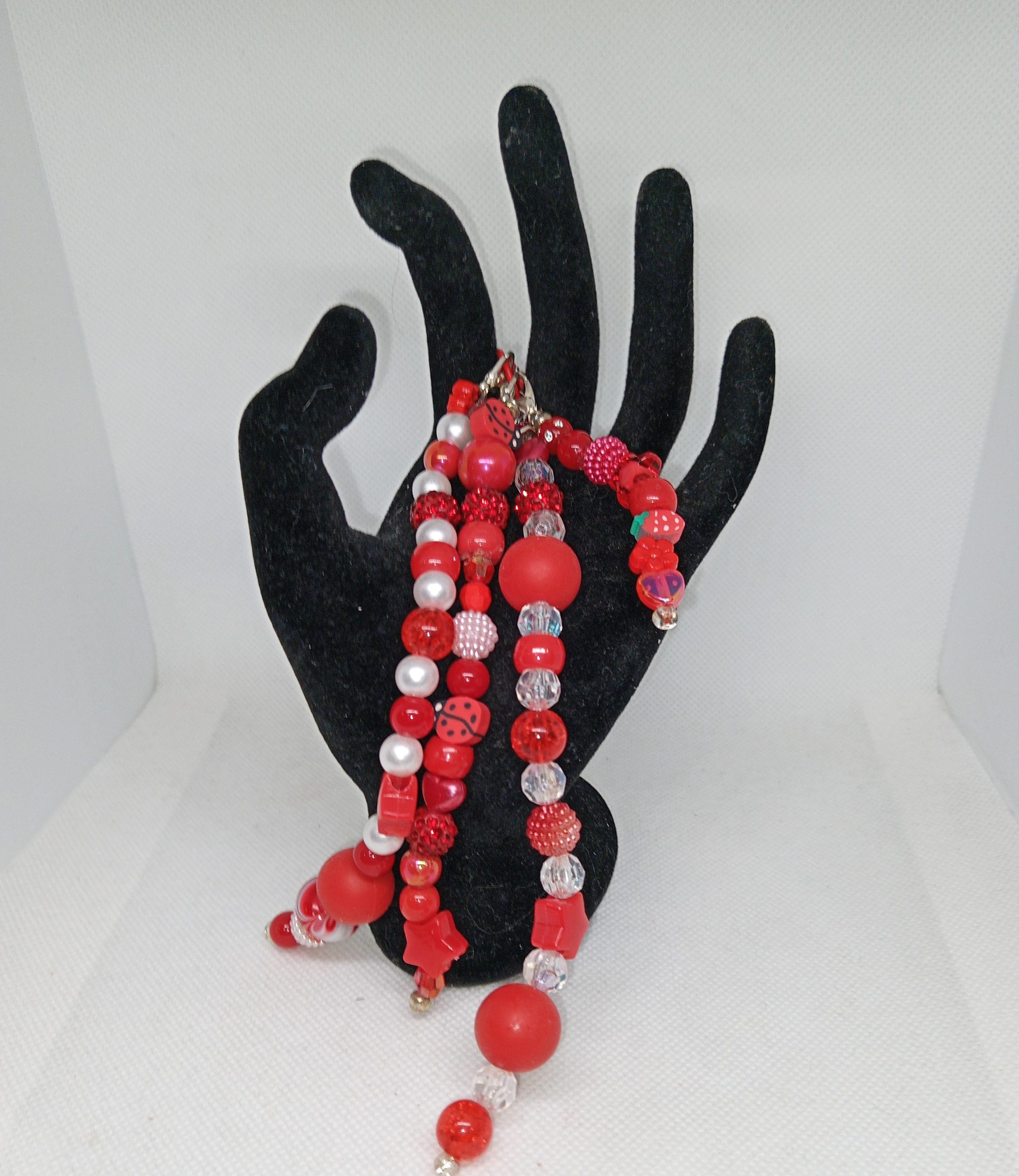 Red Beaded Bag Charm Ladybug & Strawberry Beaded Dangle