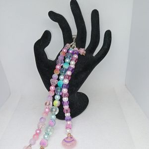 Pastel Beaded Bag Charm with Heart, Happy Face & Star Charms