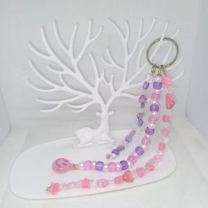 Pink & Purple Purse Charm Cute Smiley Face, Heart & Star Bead Dangle Accessory