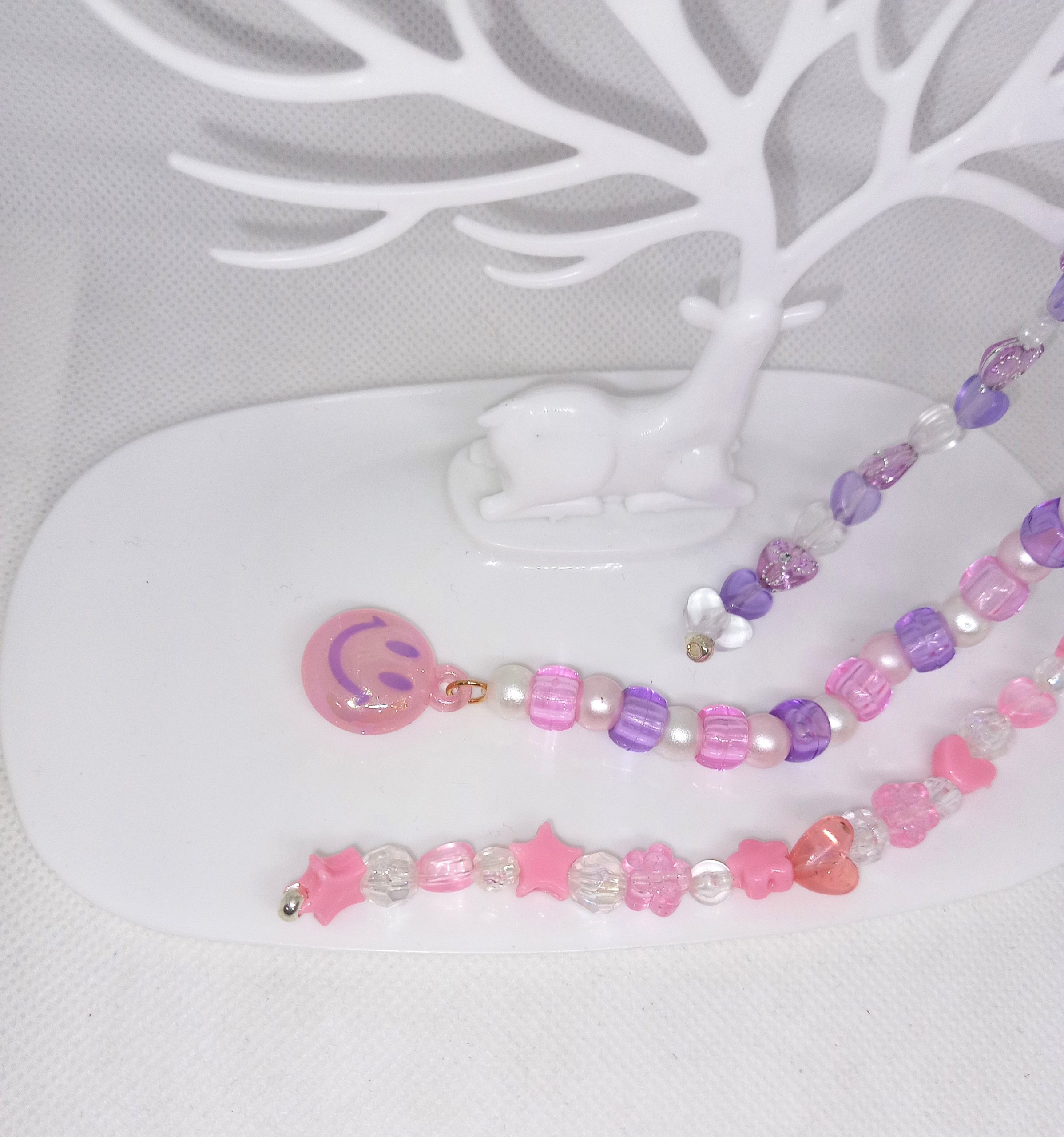 Pink & Purple Purse Charm Cute Smiley Face, Heart & Star Bead Dangle Accessory - Image 4