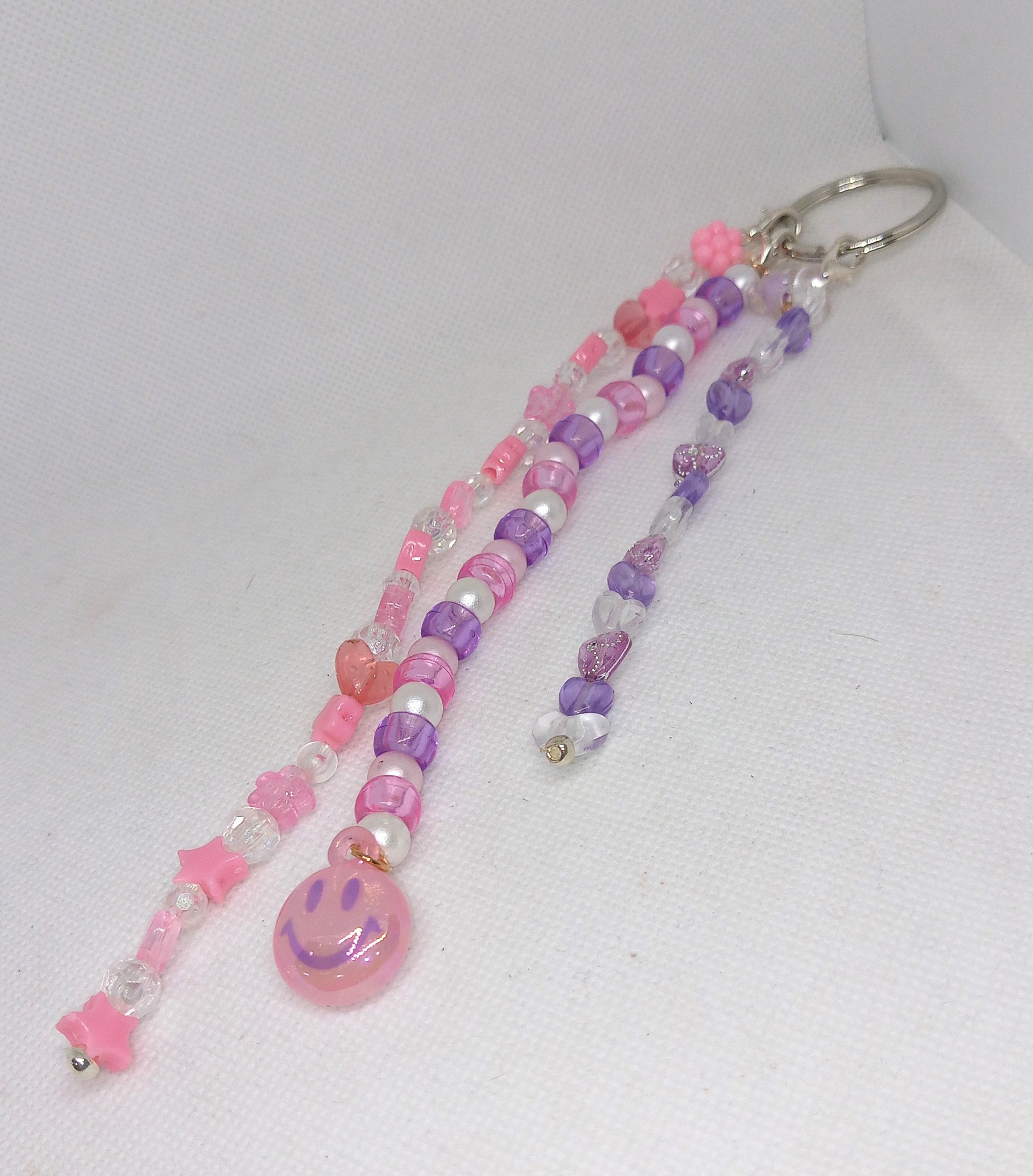 Pink & Purple Purse Charm Cute Smiley Face, Heart & Star Bead Dangle Accessory - Image 5
