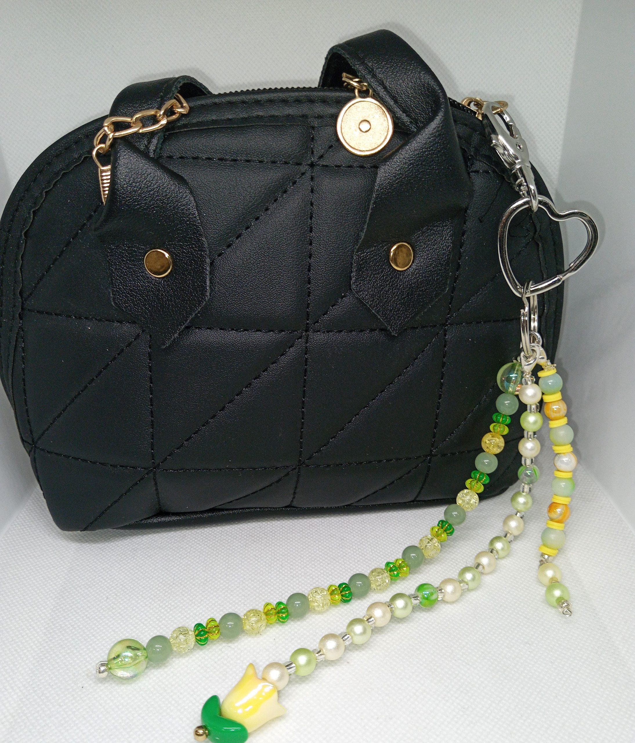 Green & Yellow Tulip Charm Beaded Dangle Cute Purse Accessory - Image 2