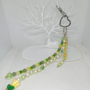 Green & Yellow Tulip Charm Beaded Dangle Cute Purse Accessory