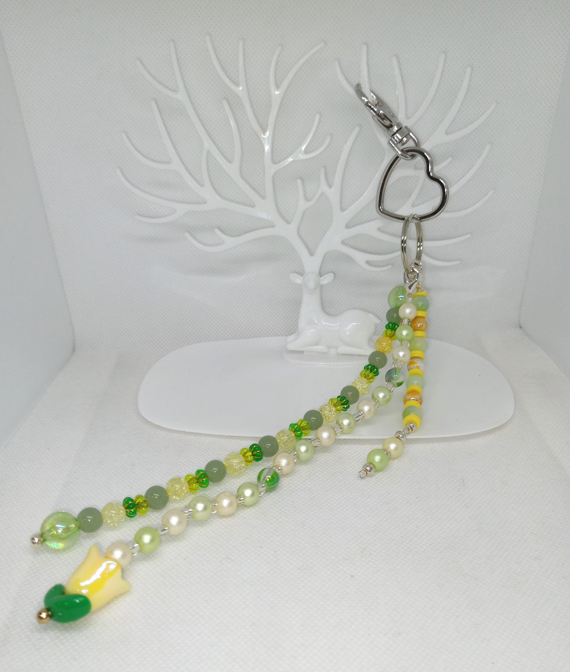 Green & Yellow Tulip Charm Beaded Dangle Cute Purse Accessory