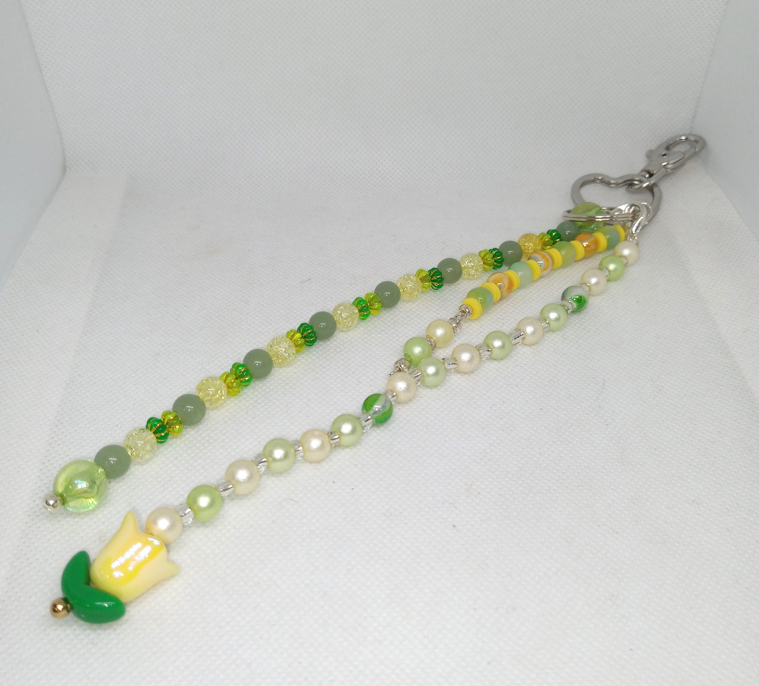 Green & Yellow Tulip Charm Beaded Dangle Cute Purse Accessory - Image 3