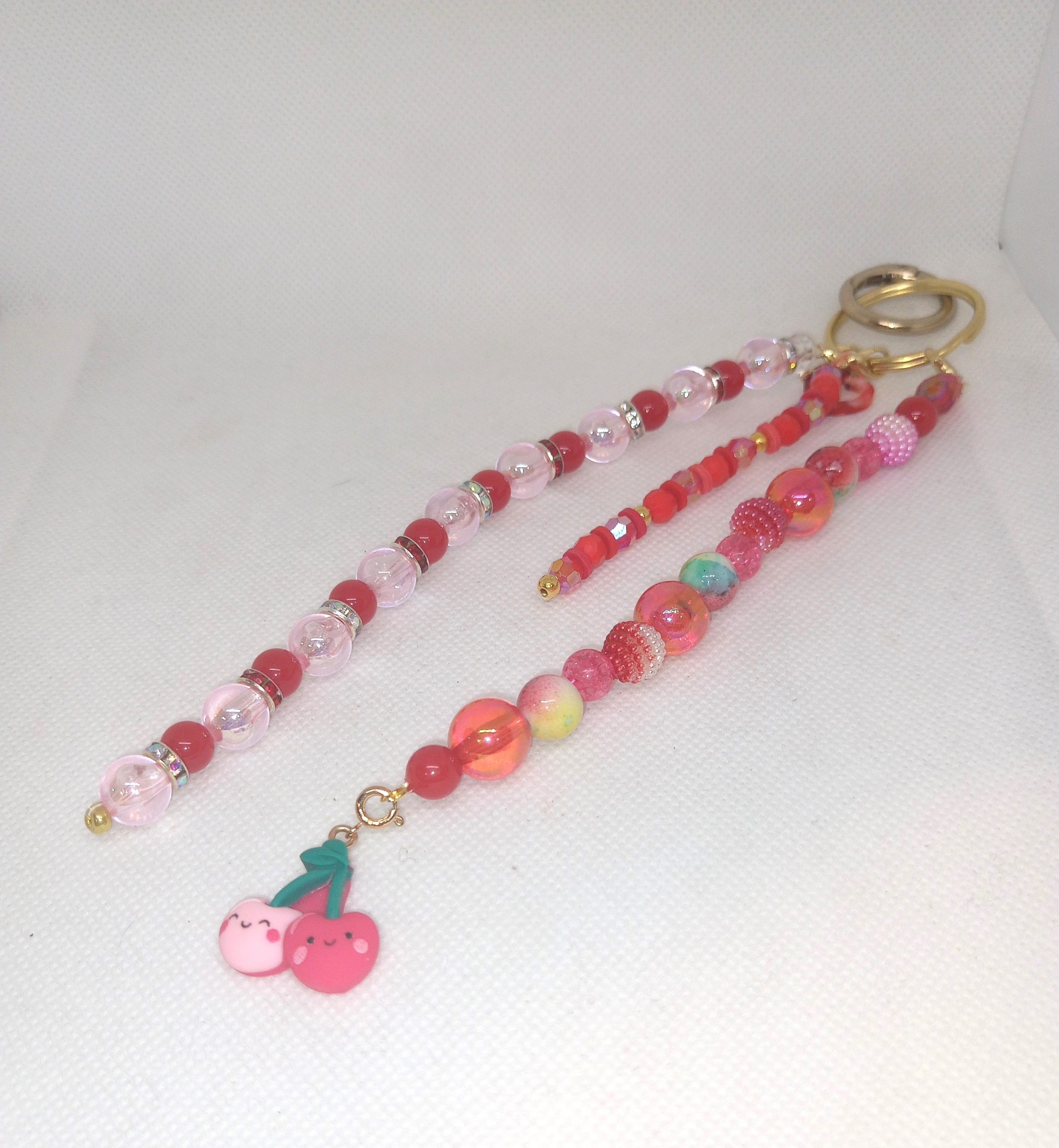 Pink & Red Beaded Purse Charm Dangle with Cute Cherry Charms - Image 2