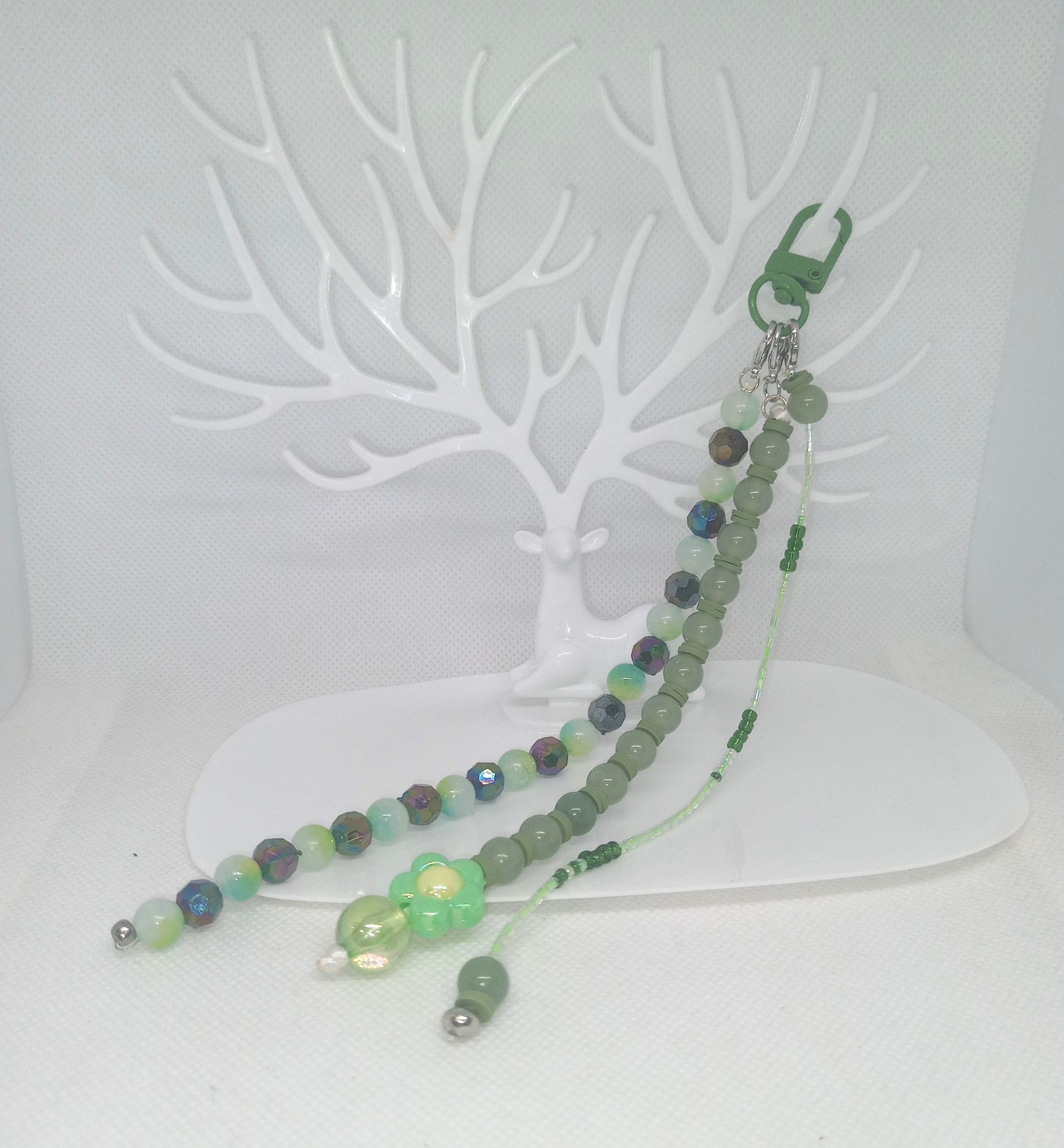 Green Beaded Dangle Charm with Flower Bead Accent - Image 2