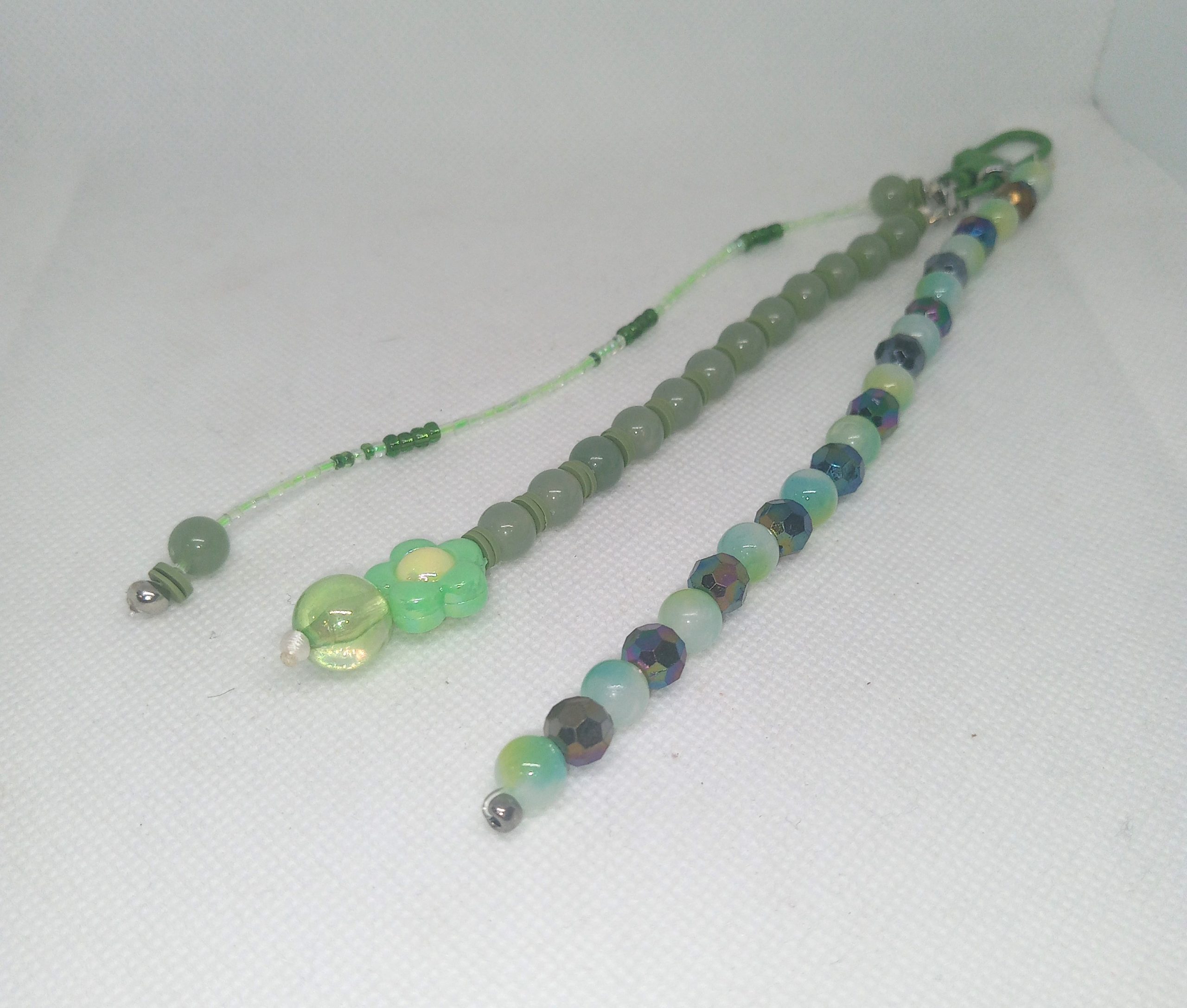 Green Beaded Dangle Charm with Flower Bead Accent - Image 3