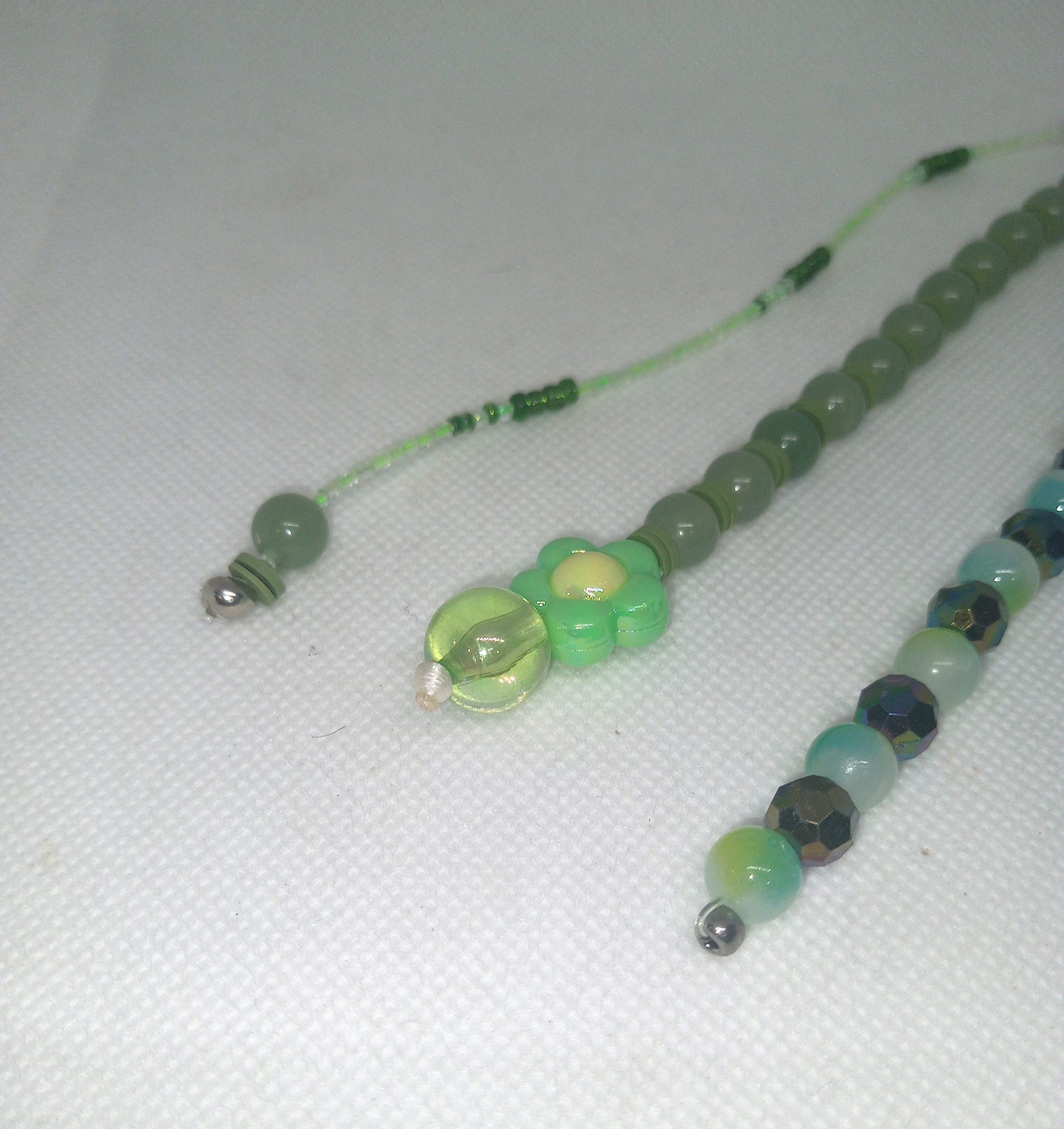 Green Beaded Dangle Charm with Flower Bead Accent - Image 4