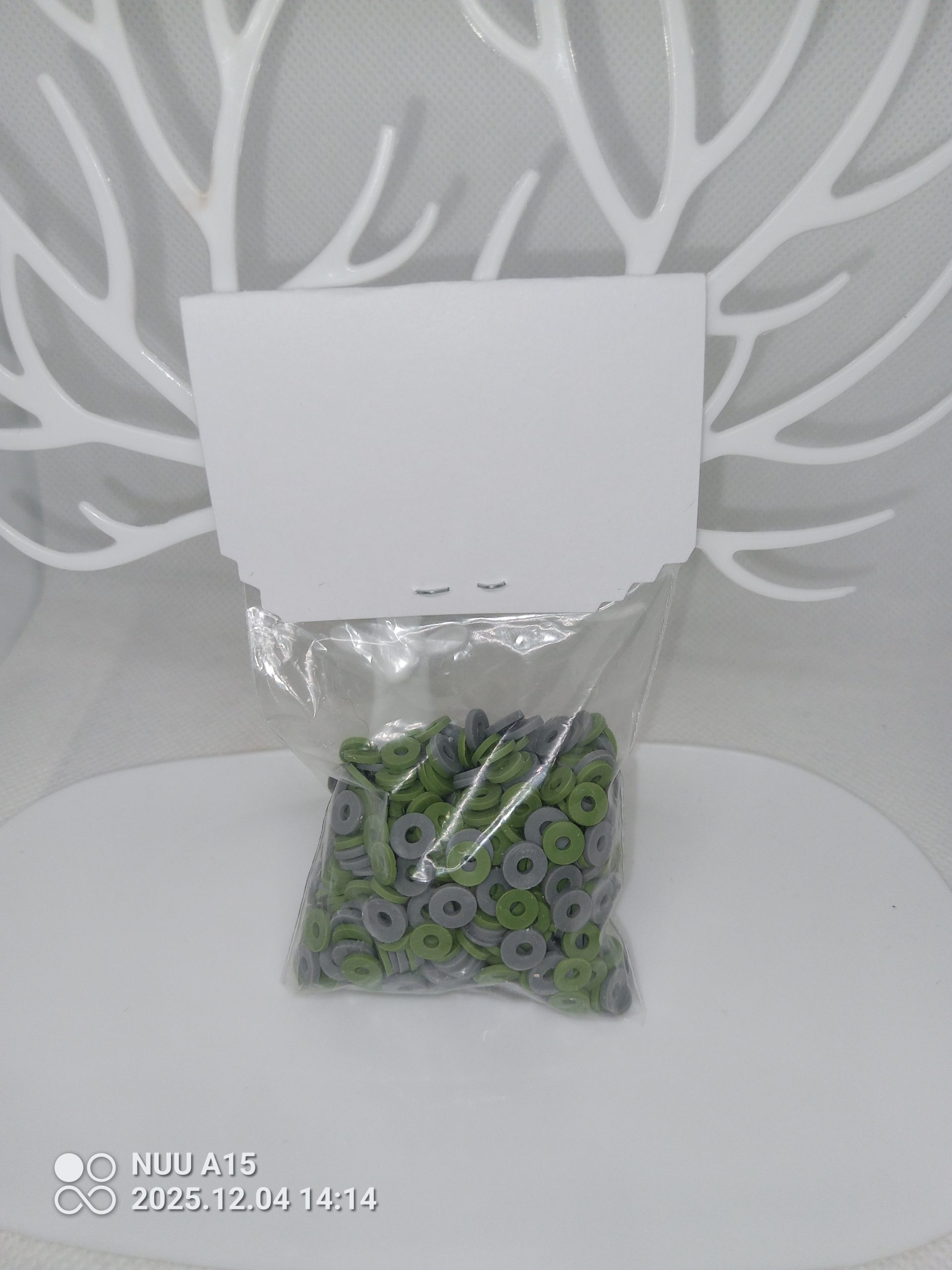 Green & Gray Polymer Clay Disc Beads Kawaii Spacer Beads - Image 2