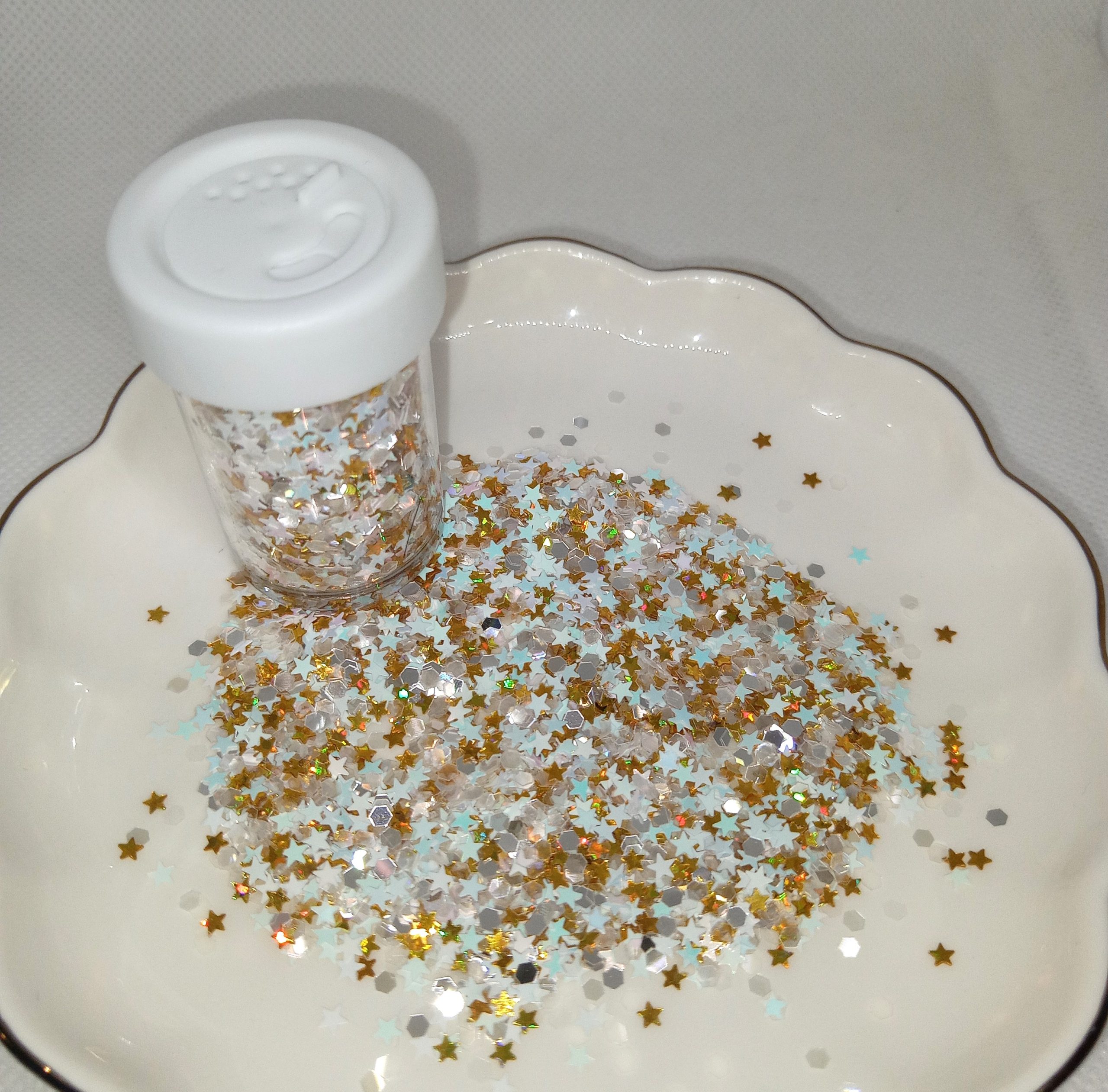 Kawaii Star Confetti Glitter Gold, White & Holographic Mix - Image 2