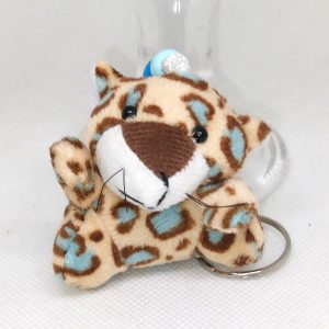 Cute Leopard Plush Keychain Soft Animal Keyring with Blue Beads