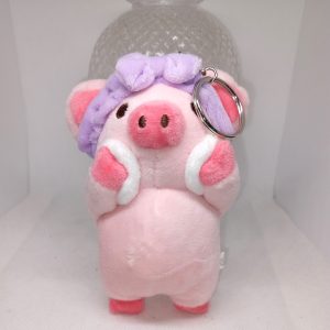 Kawaii Pig Plush Keychain Cute Pink Piggy Keyring with Purple Bow