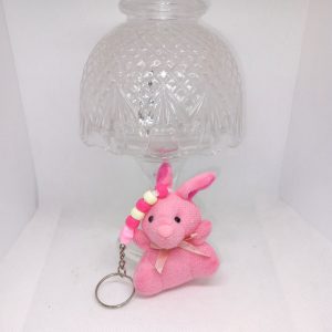 Pink Bunny Keychain Plush Fluffy Rabbit Keyring with Beaded Charm
